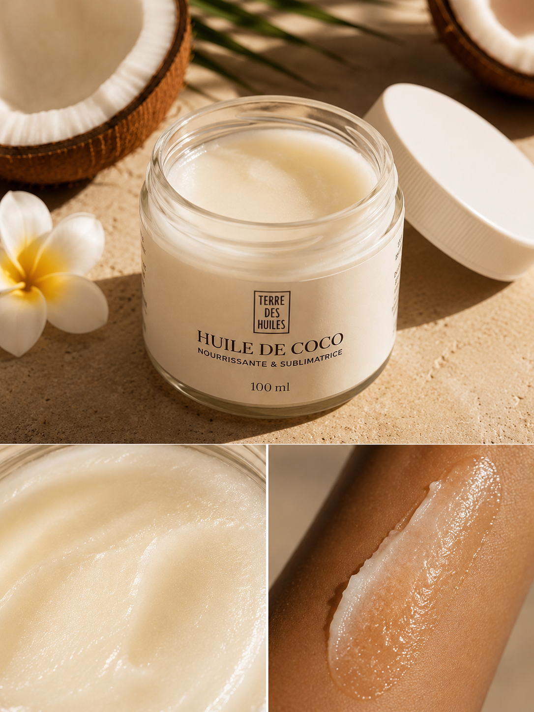 huile de coco texture fondante sur peau